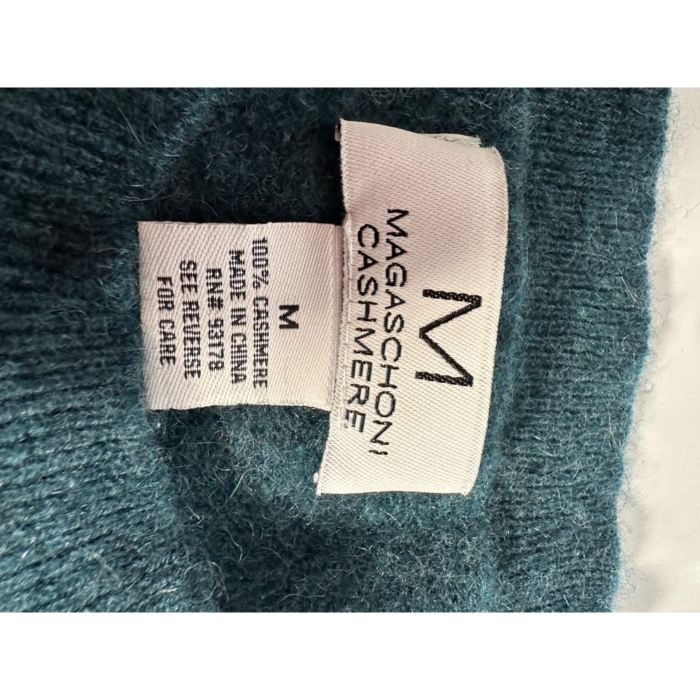 Magaschoni Cashmere Teal Blue Green Crewneck Sweater Womens Medium 100% Cashmere